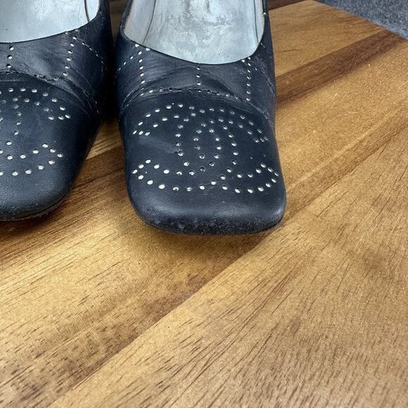 Chanel Womens Pumps Blue Leather Sz 36/6 Mark Punch CC Logo Heels Square Toe - Picture 6 of 16